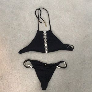 black halter neck shell bikini